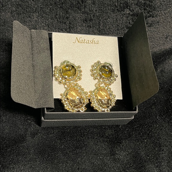 Natasha Couture Gold and Black Statement Earrings - Picture 9 of 9